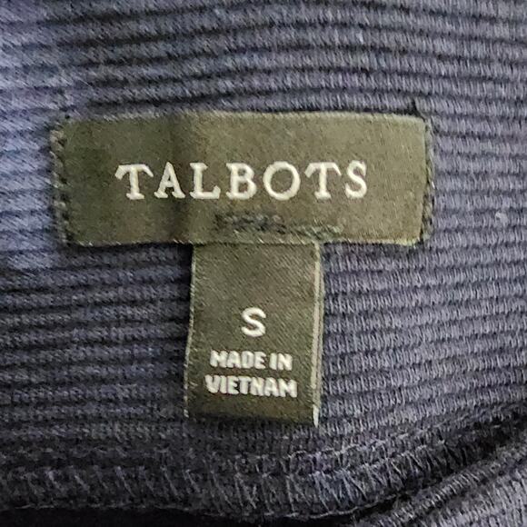 Talbots Womens High Neck Button Shoulder Top Small Navy Blue Ribbed Sleeveless - Picture 7 of 8